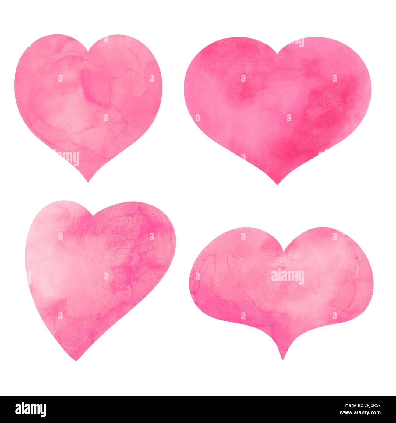 set of hearts love watercolor pink hand drawn for text design, label, valentines day. Abstract aquarelle fade color wet brush paint romantic elements Stock Photo