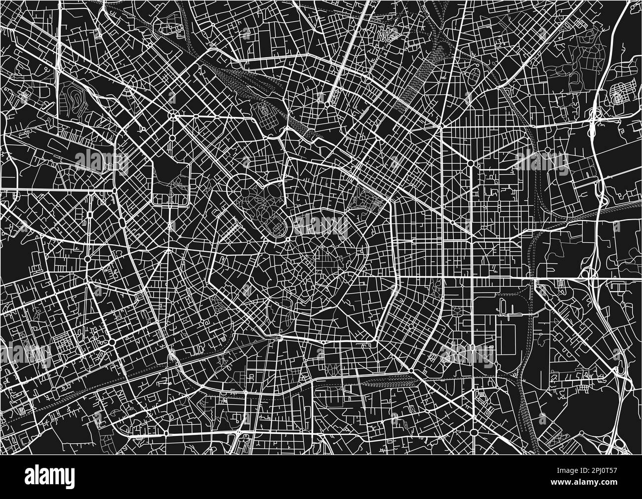 Black and white vector city map of Milan with well organized separated layers. Stock Vector