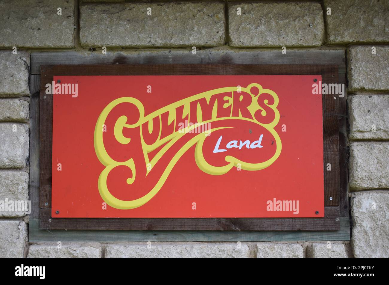 Sign at Gulliver's Land theme park resort at Newlands, Milton Keynes