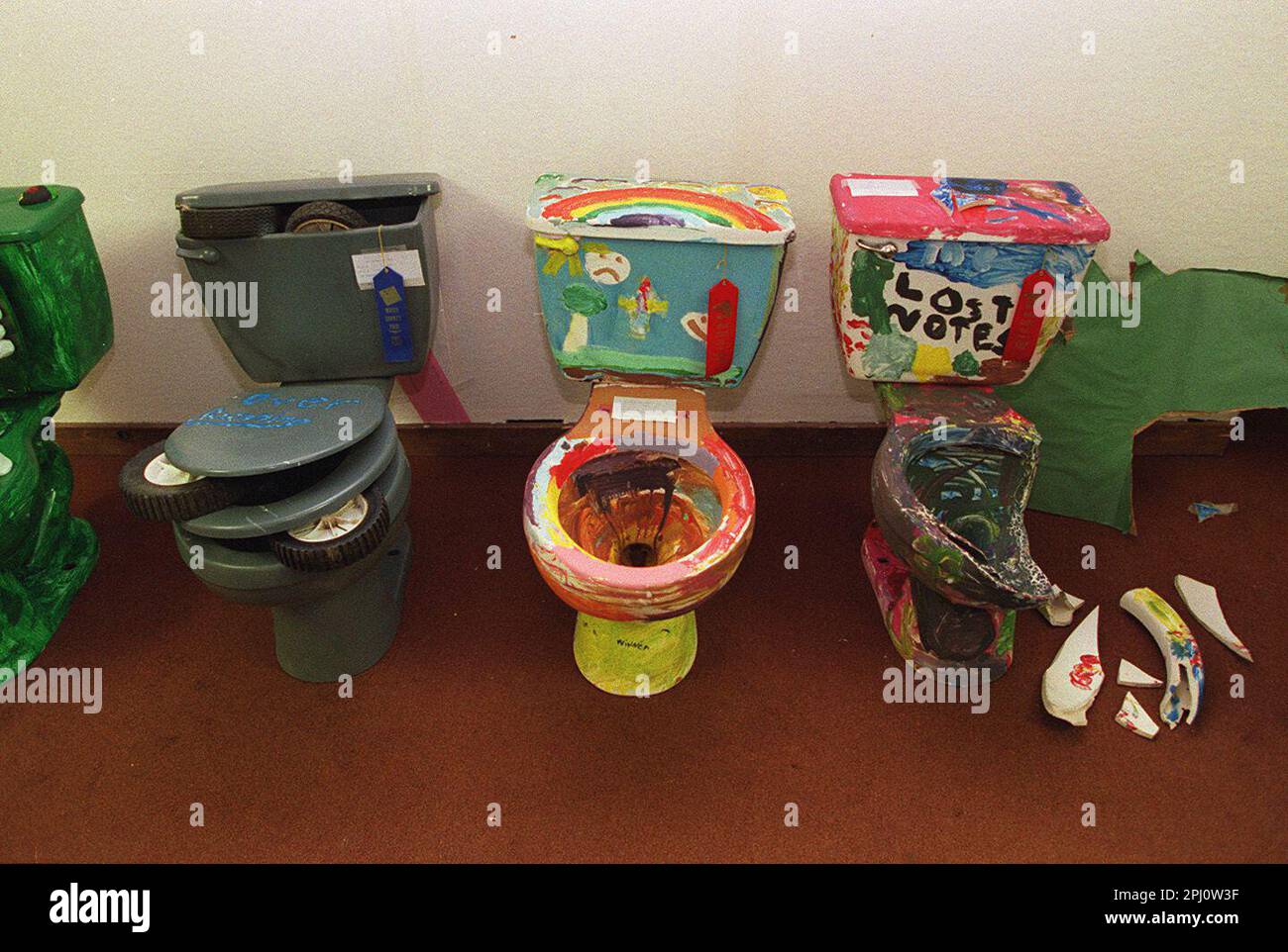 NBTOILETS 5/C/17JUN98/NF/LS ---DECORATED TOILET ART CONTEST: From left:  