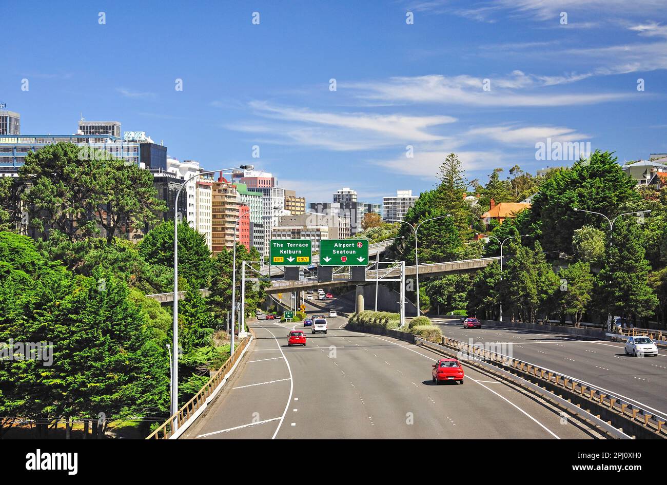 Wellington Urban Motorway, Thorndon, Wellington, Wellington Region, North Island, New Zealand Stock Photo
