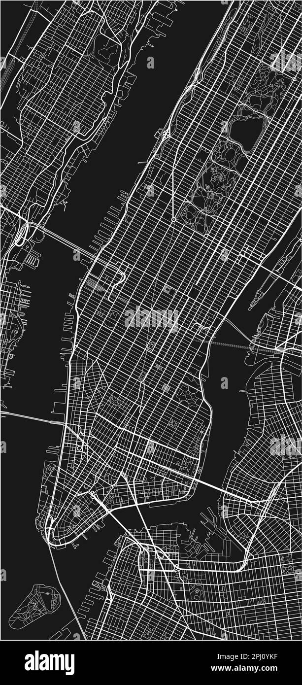 Black and white vector city map of New York with well organized