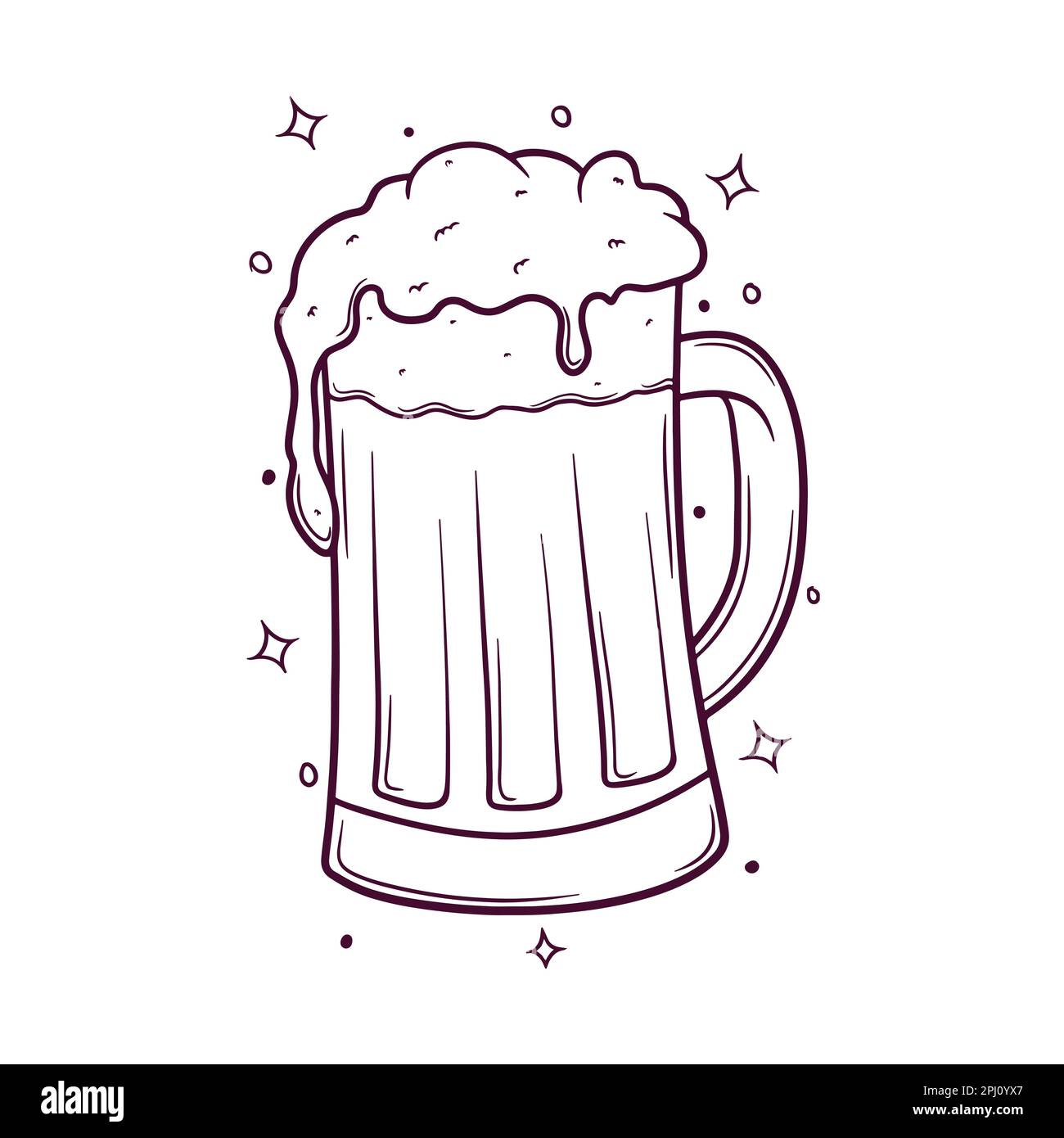 hand drawn Cold beer with frothy foam vector illustration Stock Vector