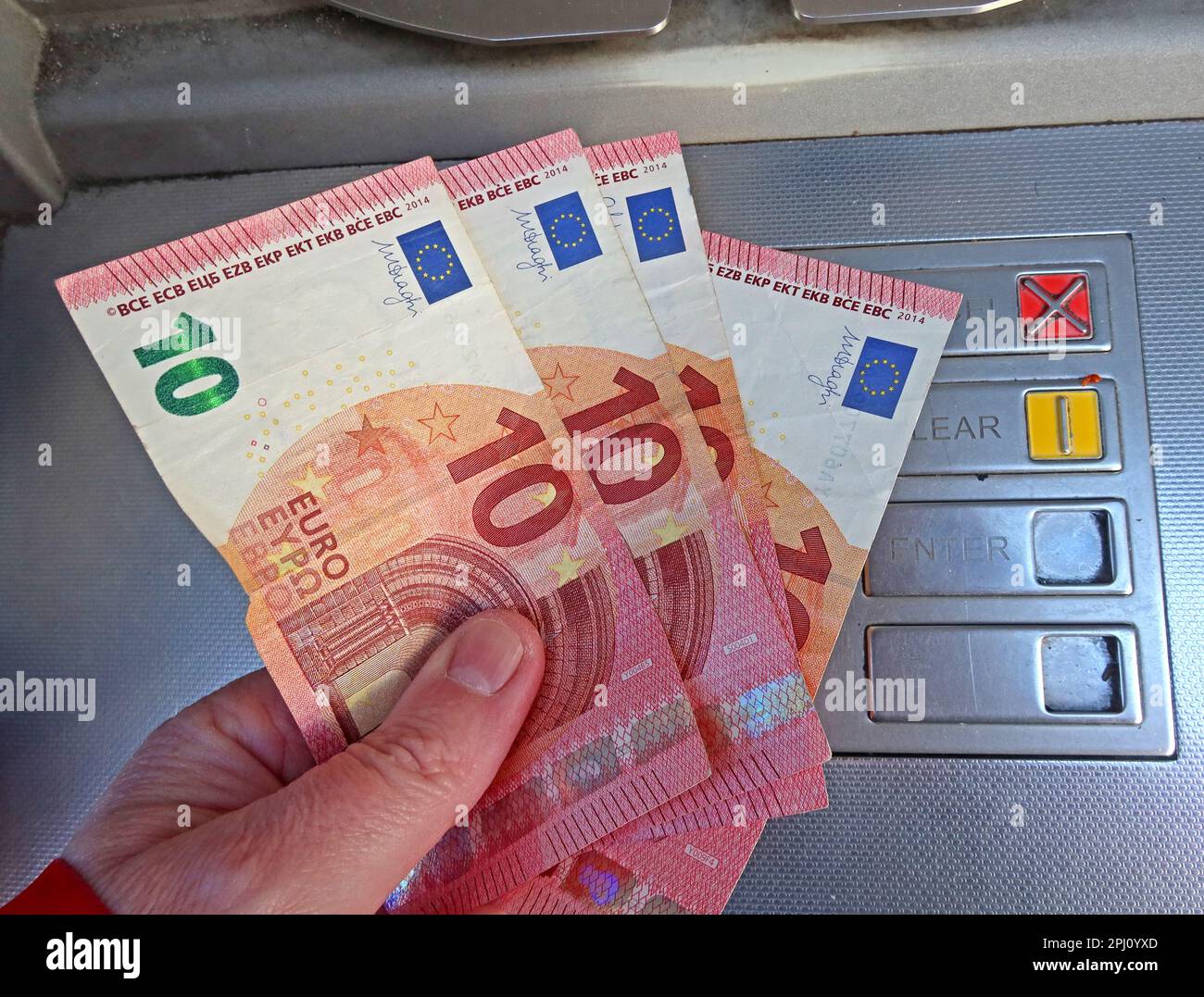 EU Euro notes, fresh from a cash machine, Dublin, Eire, Ireland Stock Photo