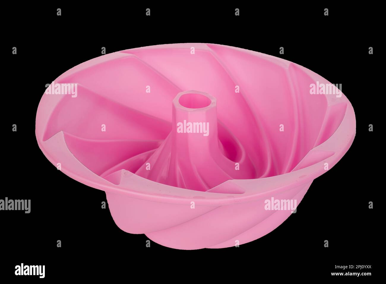 Silicone cake mold, macro, isolated on black background. Stock Photo