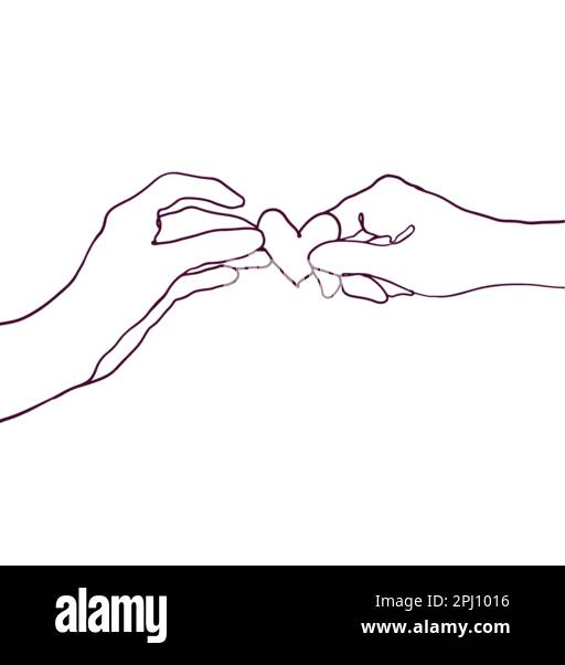 one line handrawn couple hands gesture illustration Stock Vector