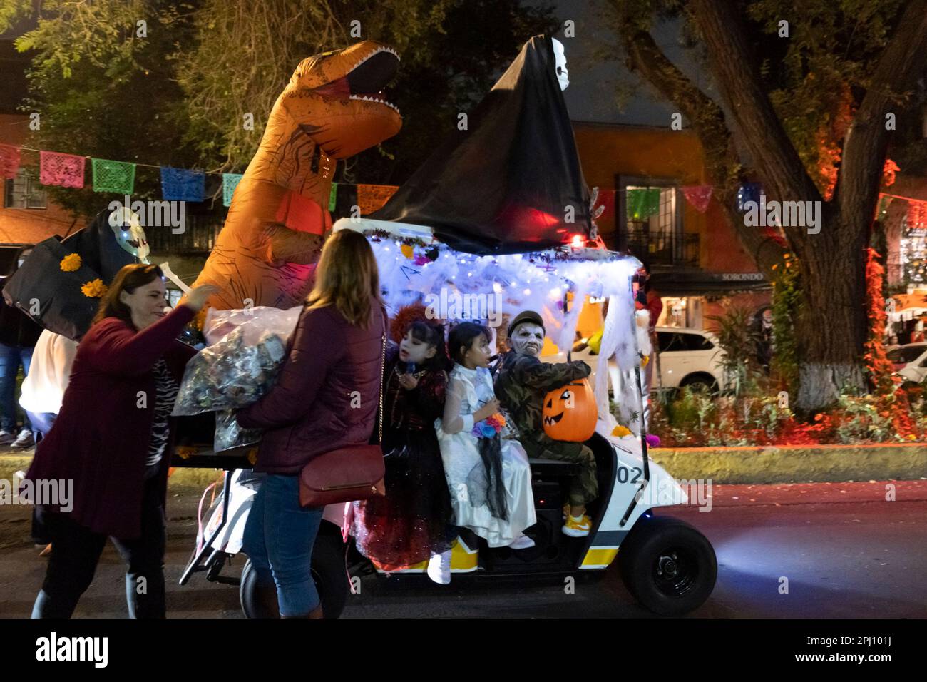 Halloween in Mexico City. A car with Halloween decorations. Mexico
