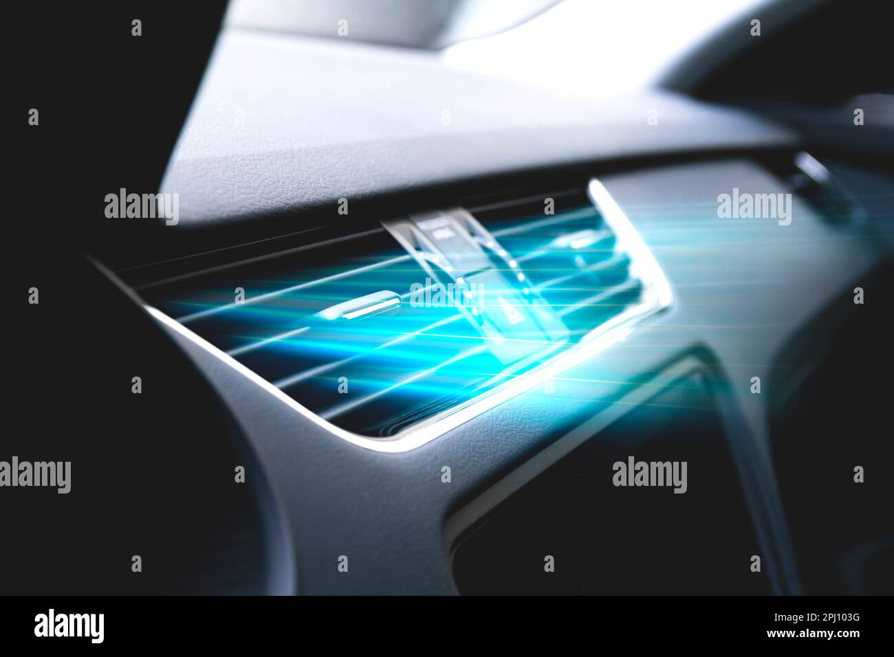 Cold from the car air conditioner. Air vents with streams of blue air