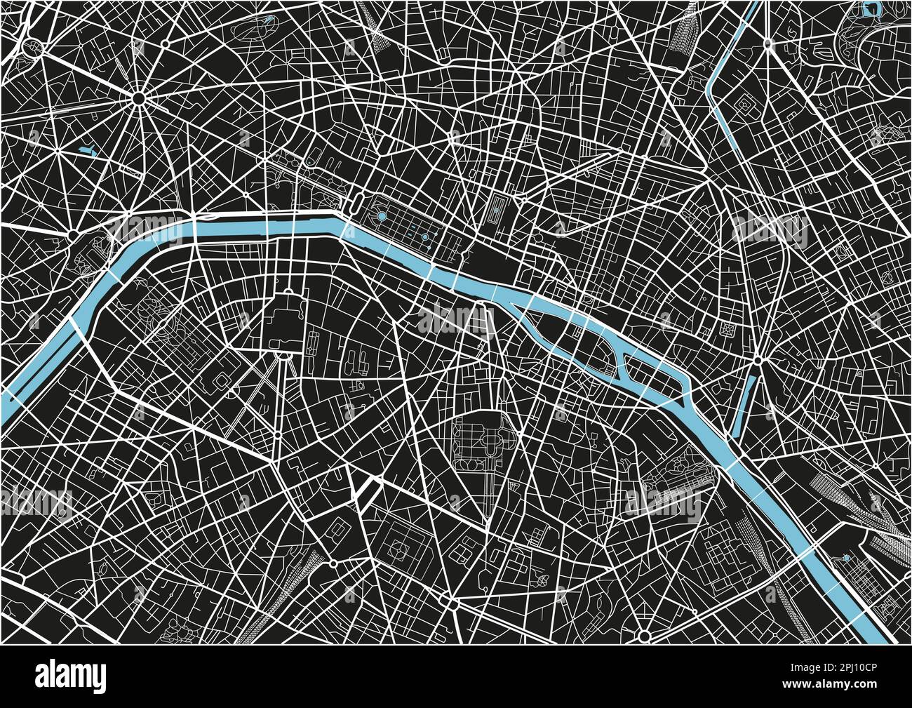 Black and white vector city map of Paris with well organized separated