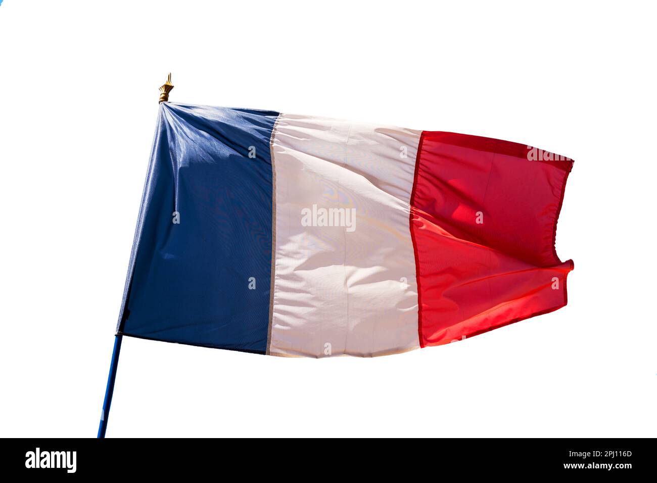Photo of a French flag on a pole isolated on white background Stock