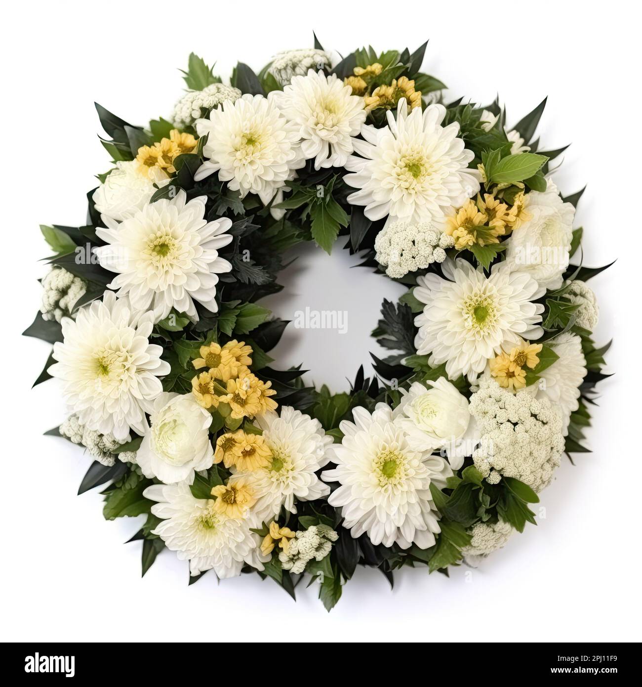 Funeral wreath over a white background, a symbol of respect and