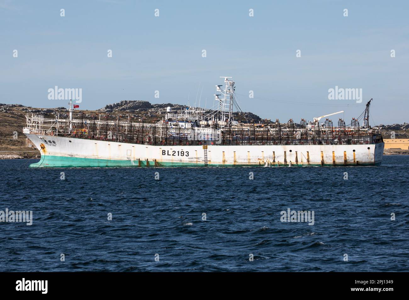 The Man Shuen FAi, a fishing boat registered in Taiwan, built in 2013, and seen in Stanley Harbour, Falkland Islands. Stock Photo