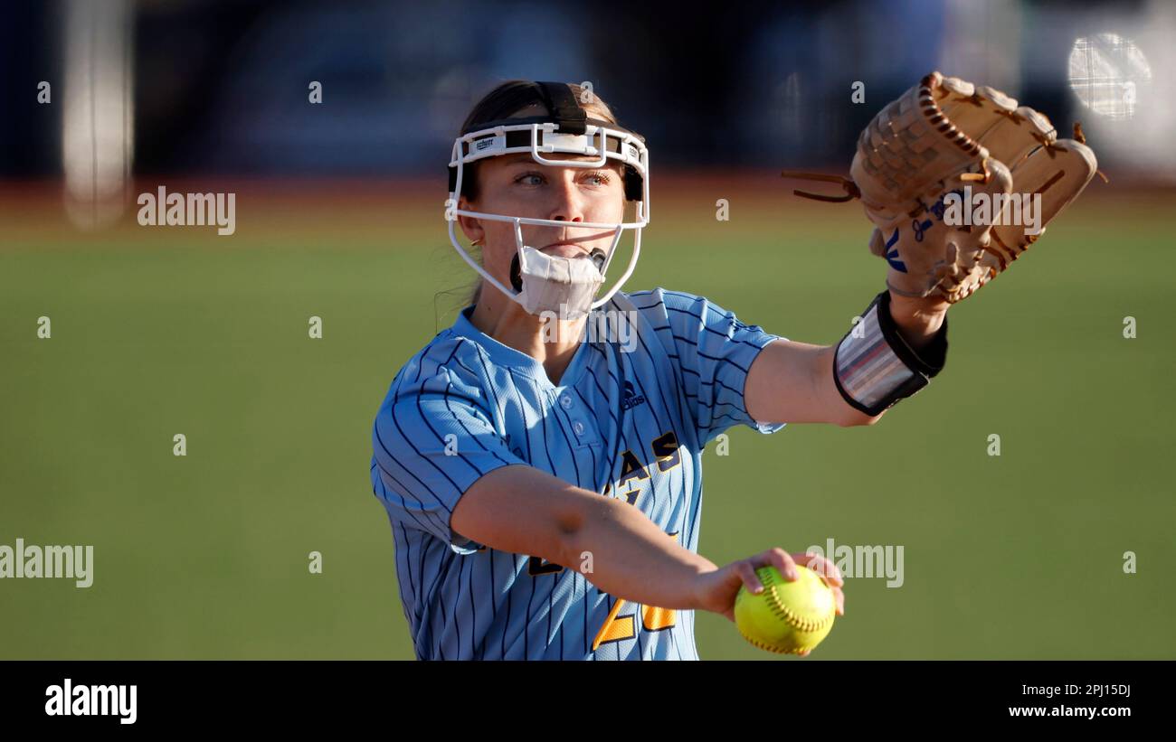 Kansas City pitcher Jenna Milan during an NCAA college softball game on