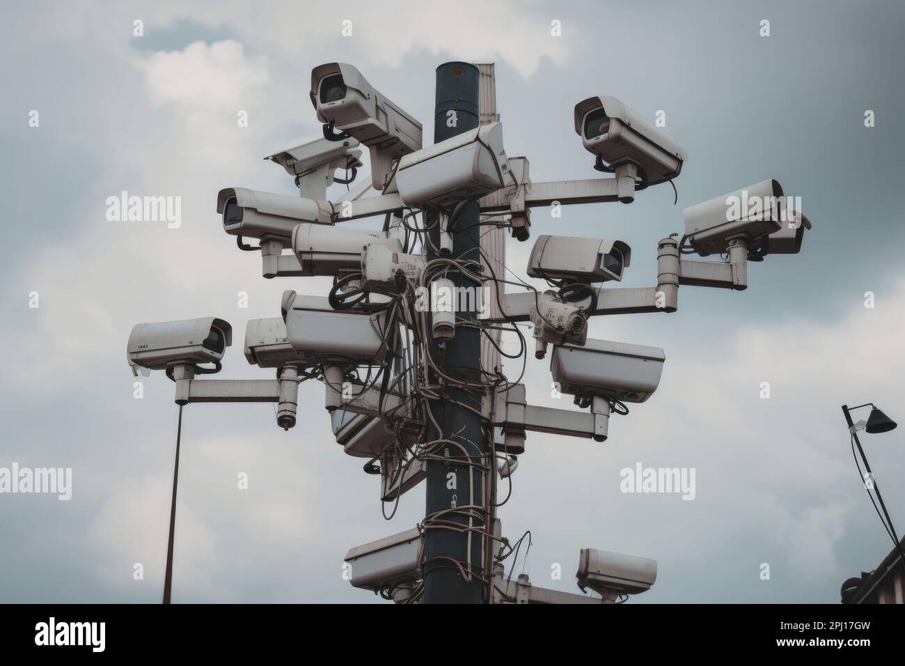 Lots of cctv security cameras monitoring a city. Generative ai Stock Photo Alamy