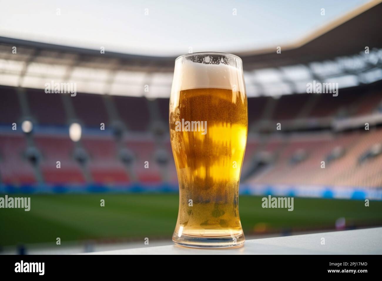 Glass of beer on football stadium background Stock Photo Alamy