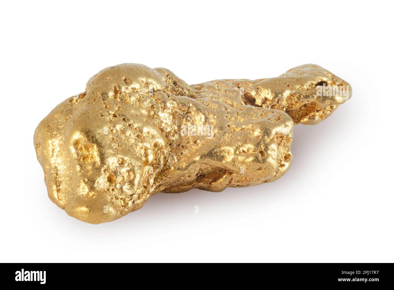 Gold nugget from Carisbrook Australia, on solid white background. Stock Photo