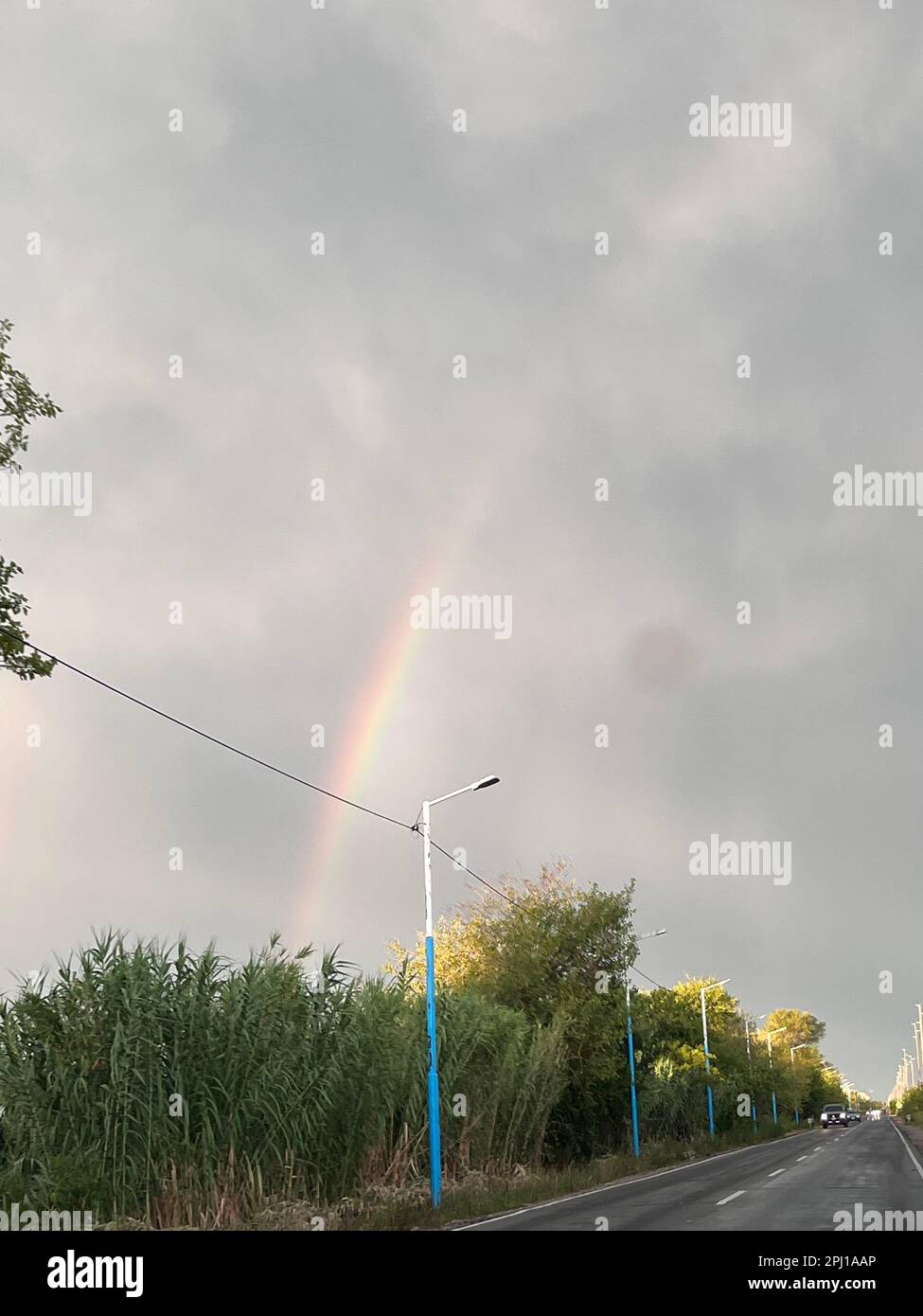 colorful rainbow after summer storm Stock Photo - Alamy