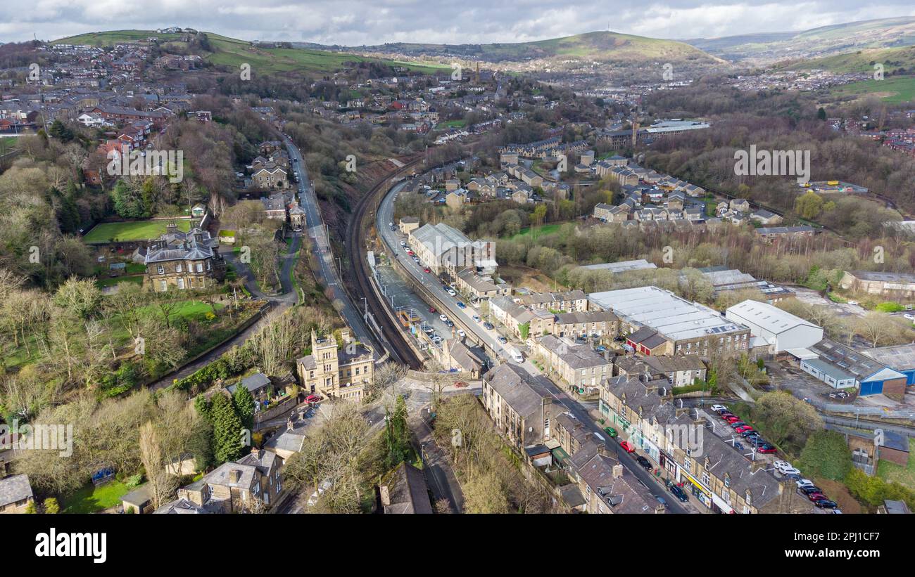 The town of Mossley, in Tameside, Greater Manchester, 30 March 2023. Stock Photo