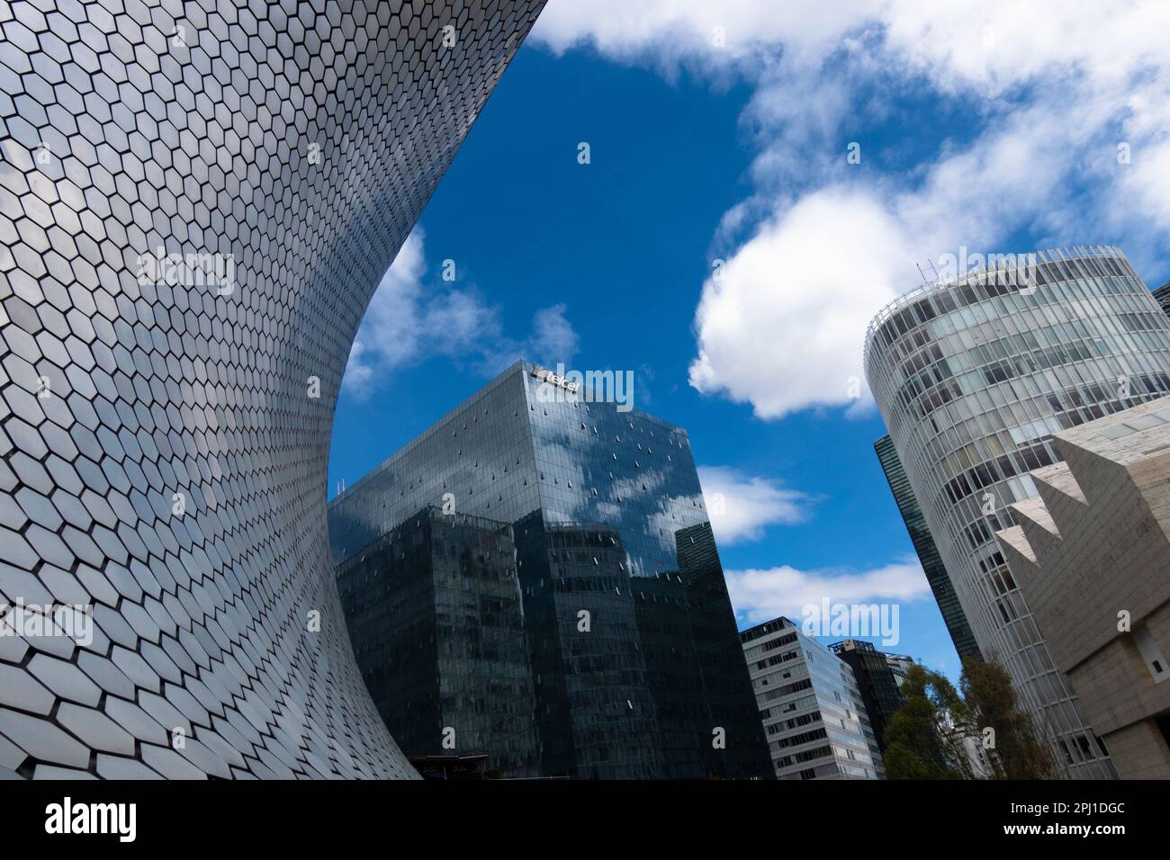 Museo Soumaya against blue sky in the Polanco neighborhood of Mexico City Stock Photo