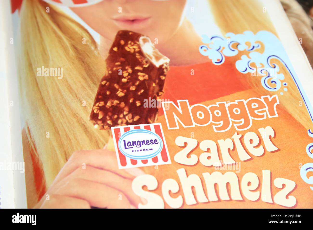 Viersen, Germany March 9. 2023 Closeup of Langnese Nogger ice cream