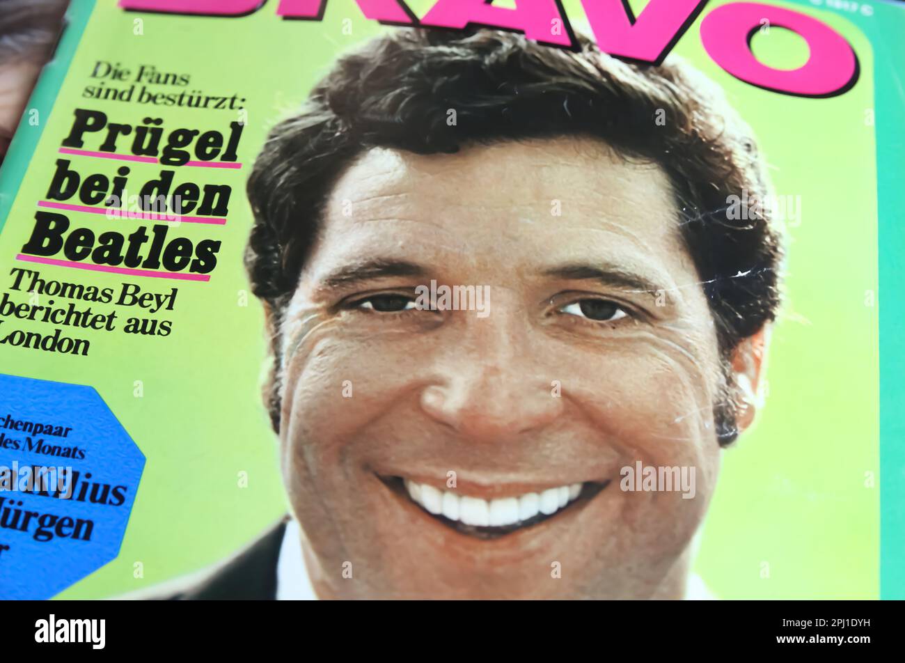 Viersen, Germany - March 9. 2023: Closeup of german Bravo teen magazine cover with portrait of american singer Tom Jones from 60s Stock Photo