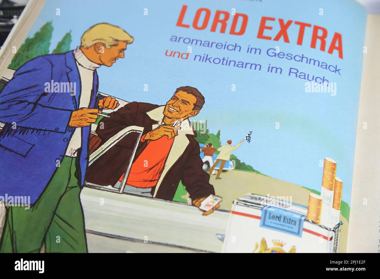 lord extra cigarettes Viersen, Germany - March 9. 2023: Closeup of lord extra cigarettes  advertising in german magazin from 60s, sixties smoking lifestyle Stock  Photo