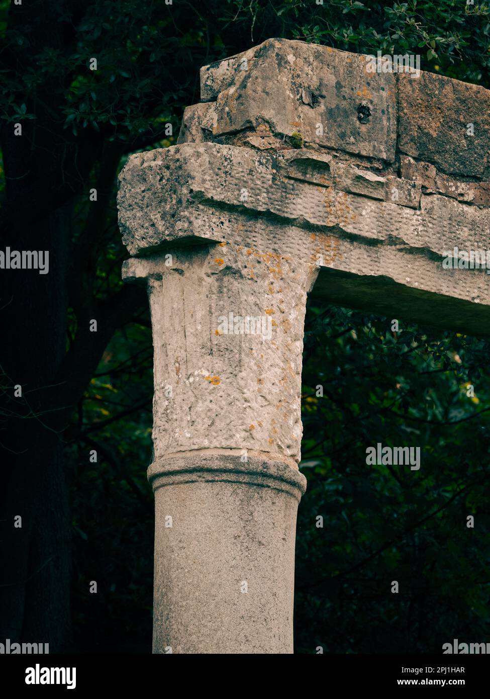 Temple of Augustus, Leptis Magna Ruins, Virginia Water, Roman Ruins, Windsor Great Park, England, UK, GB. Stock Photo