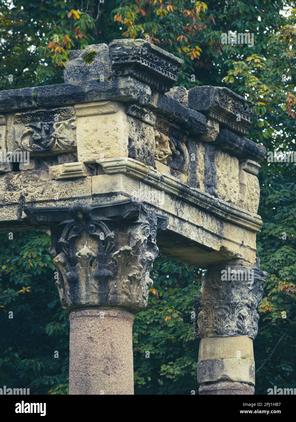 Temple of Augustus, Leptis Magna Ruins, Virginia Water, Roman Ruins, Windsor Great Park, England, UK, GB. Stock Photo