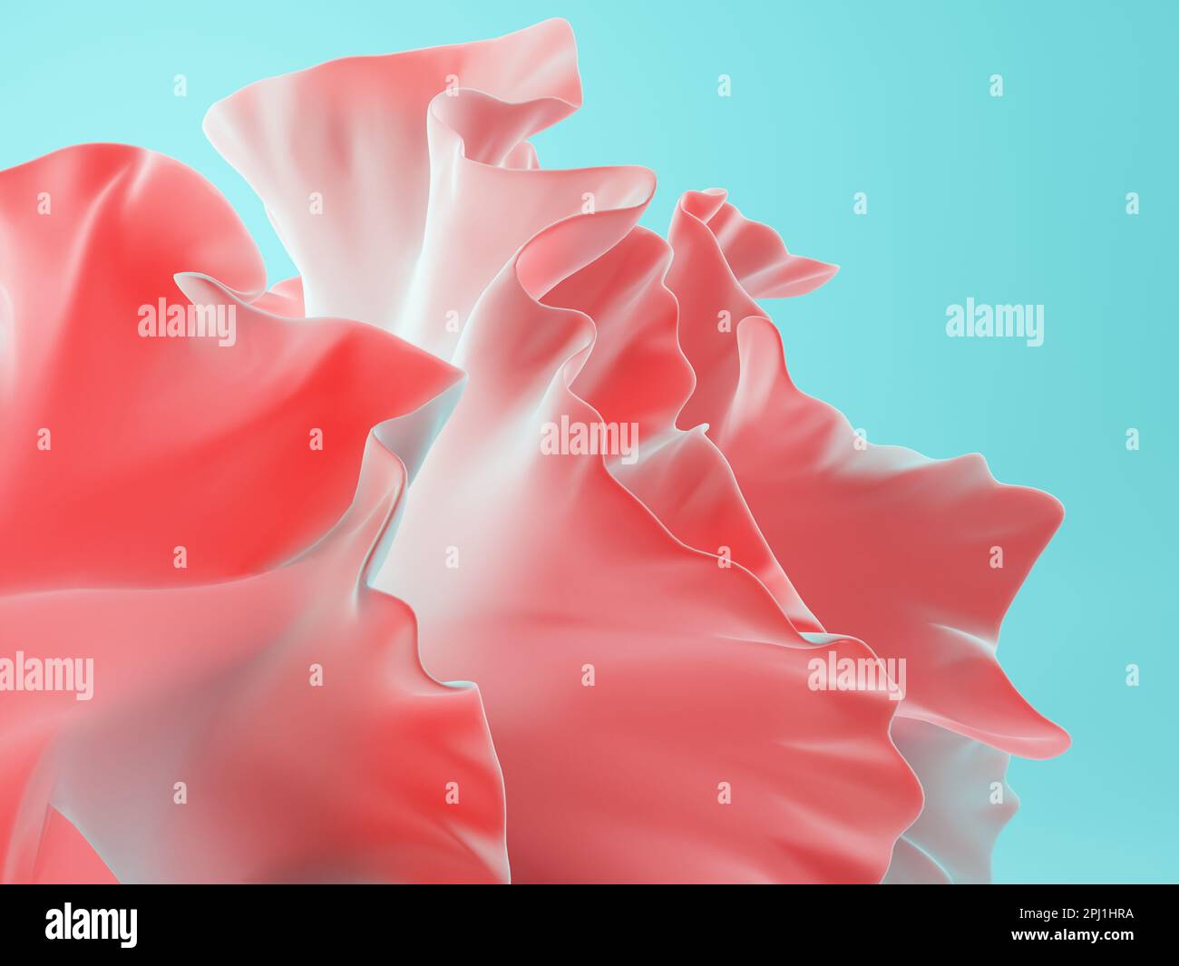 Organic abstract shape with pink coral gradients against the teal background. Artificial nature conceptual 3D render Stock Photo