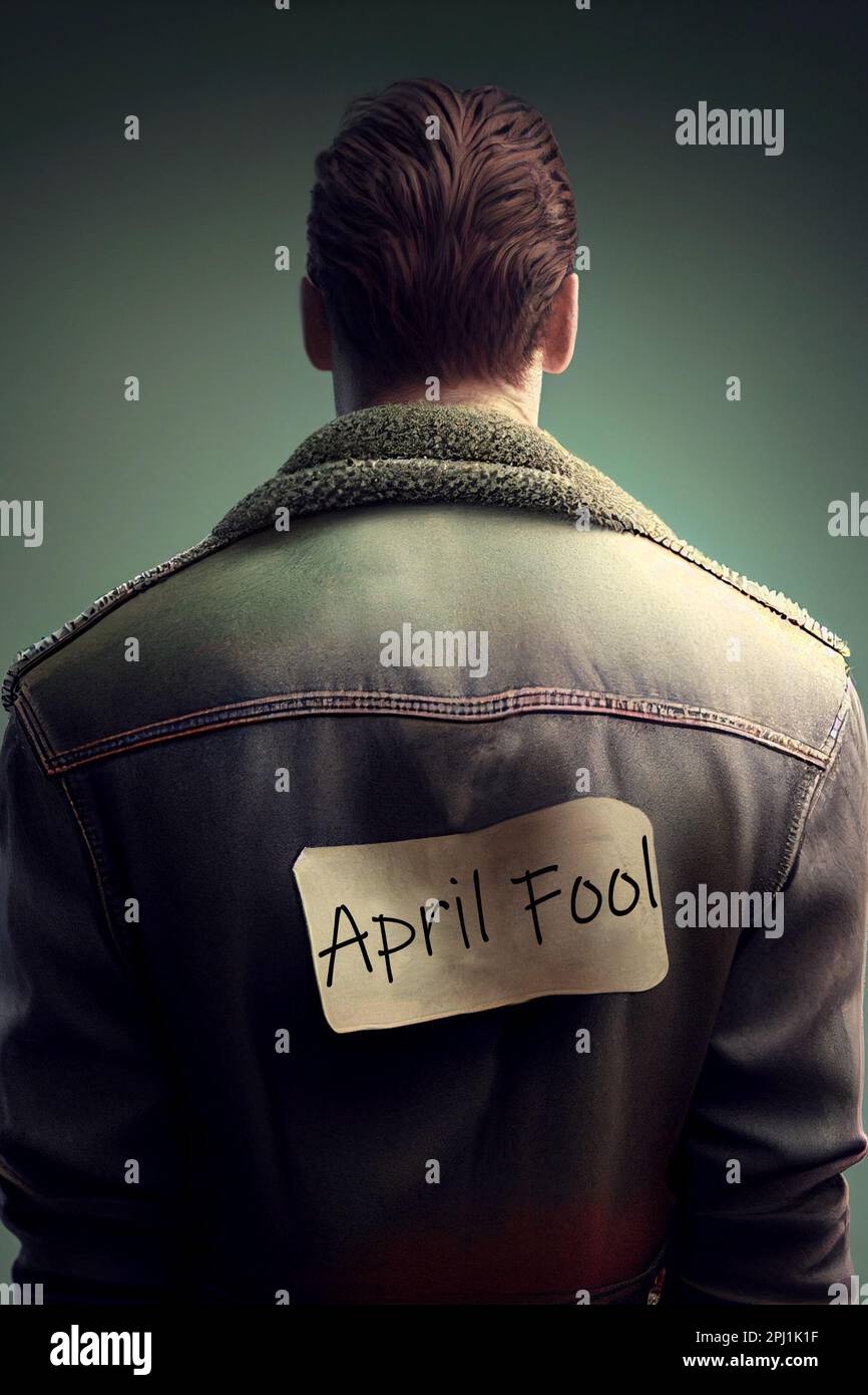 Man with April Fool sign on back Stock Photo