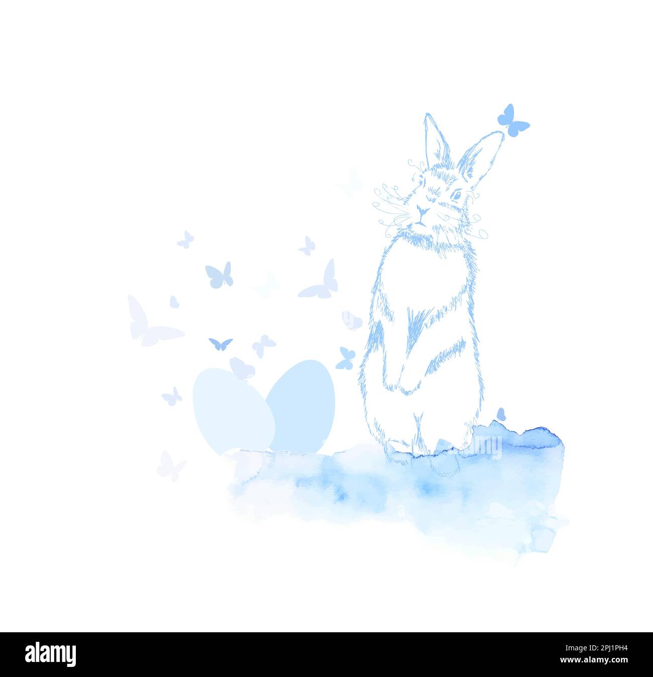 Blue Hare with watercolor. Happy easter. Vector illustration Stock Vector
