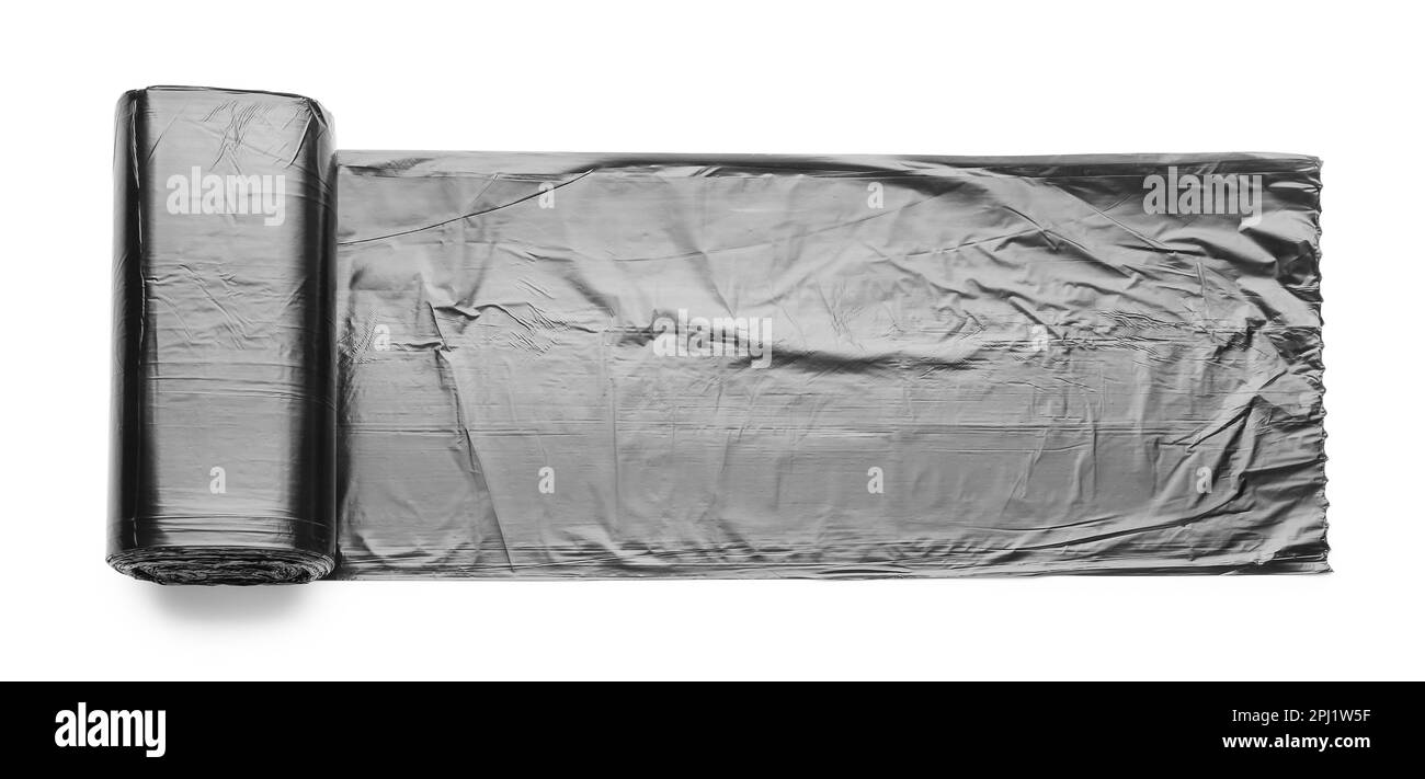 Black roll of garbage bags isolated on white background Stock Photo Alamy