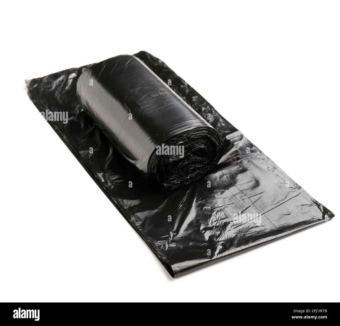 Black roll of garbage bags isolated on white background Stock Photo - Alamy