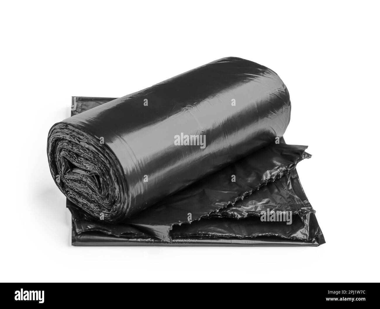 Black roll of garbage bags isolated on white background Stock Photo Alamy