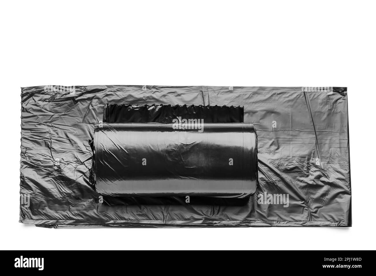 Black roll of garbage bags isolated on white background Stock Photo Alamy