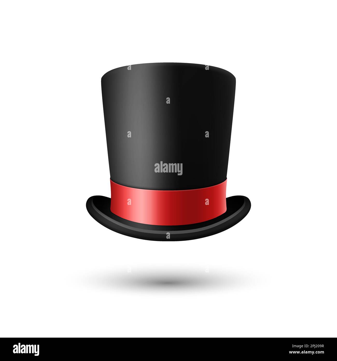 Vector 3d Realistic Black Top Hat with Red Ribbon Closeup Isolated on
