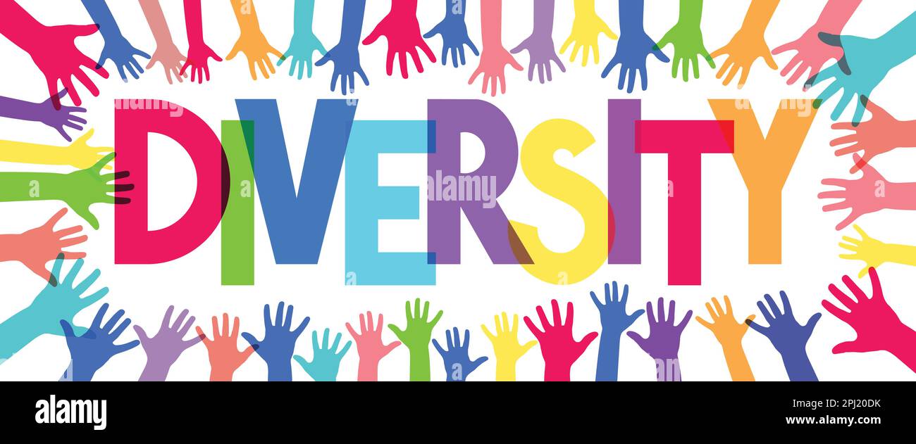 Colorful human hands and diversity word - vector illustration Stock Vector