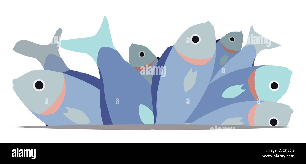 Flat design with dividing line and group of fish on white background. Stock Vector