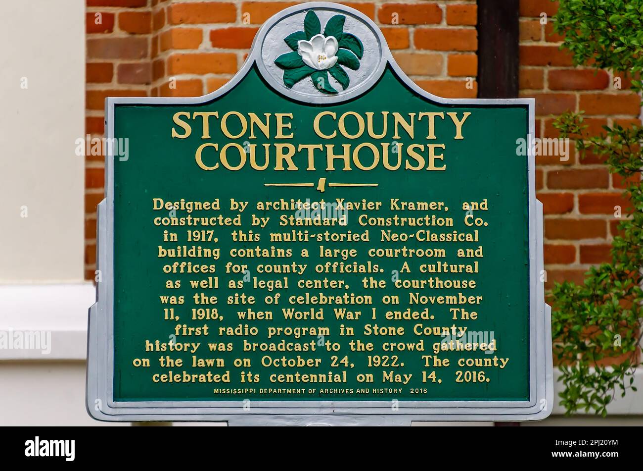 The Stone County Courthouse historic marker is pictured, March 29, 2023