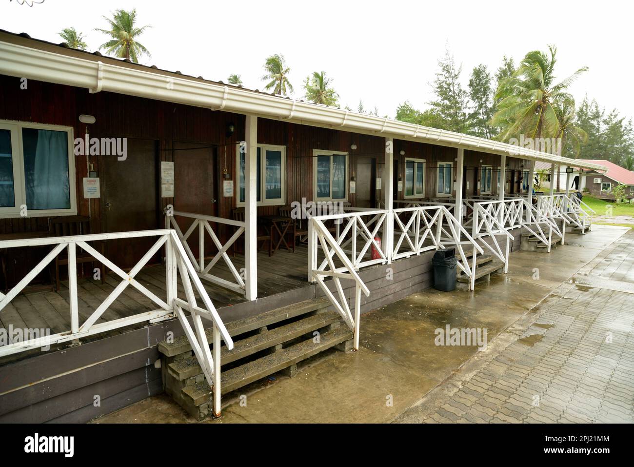 A motel by the beach at the Tip of Borneo, Malaysia. Stock Photo