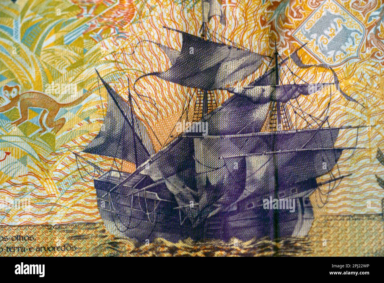 Lisbon Portugal Portugese Sailing Boat 10000 on Escudos Note Stock Photo