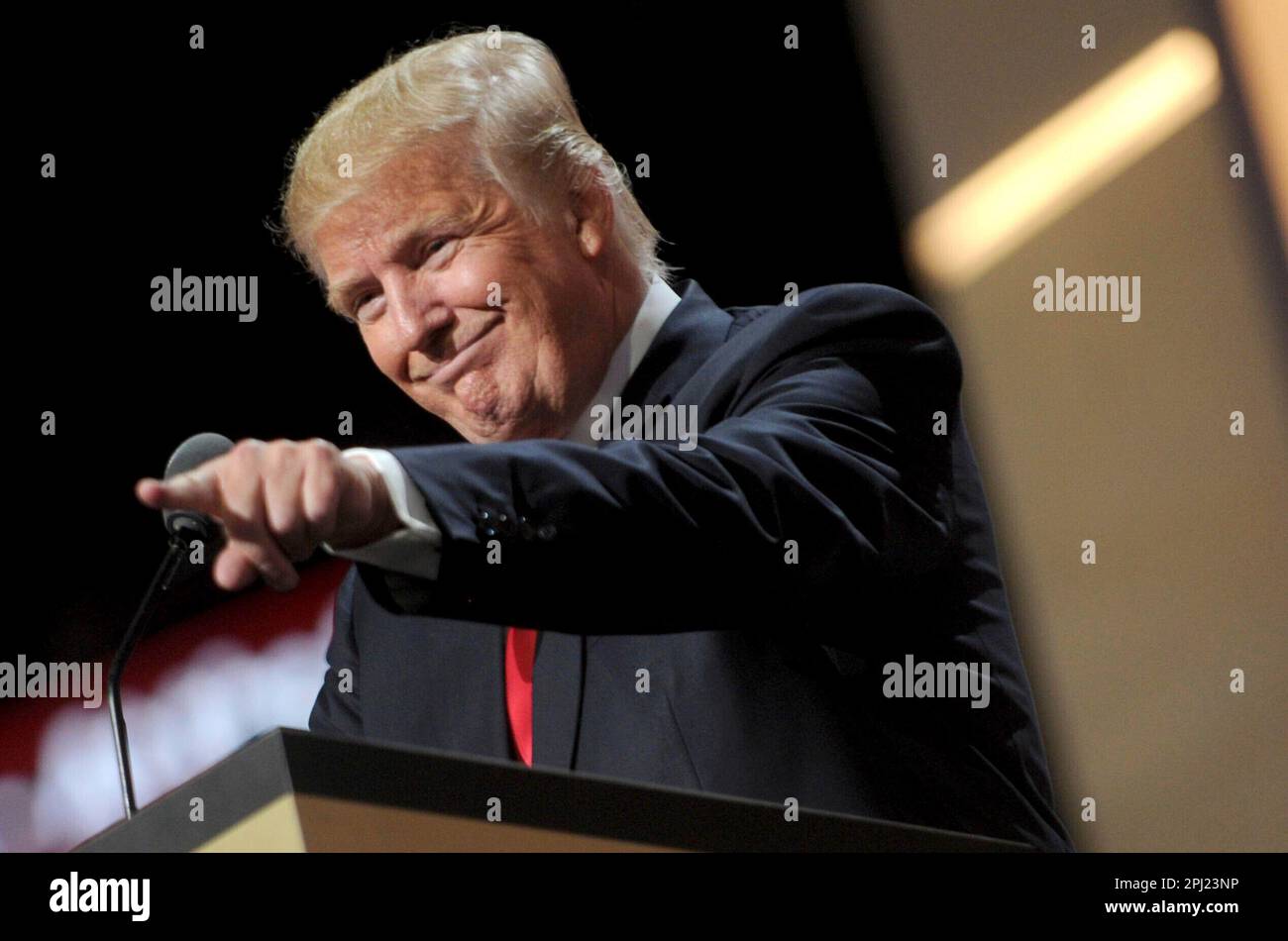 Photo by: Dennis Van Tine/STAR MAX/IPx 2023 3/30/23 Donald Trump indicted on criminal charges in hush money payment case. STAR MAX File Photo: 7/21/16 Donald Trump at day 4 of The Republican National Convention. (Cleveland, Ohio) Stock Photo