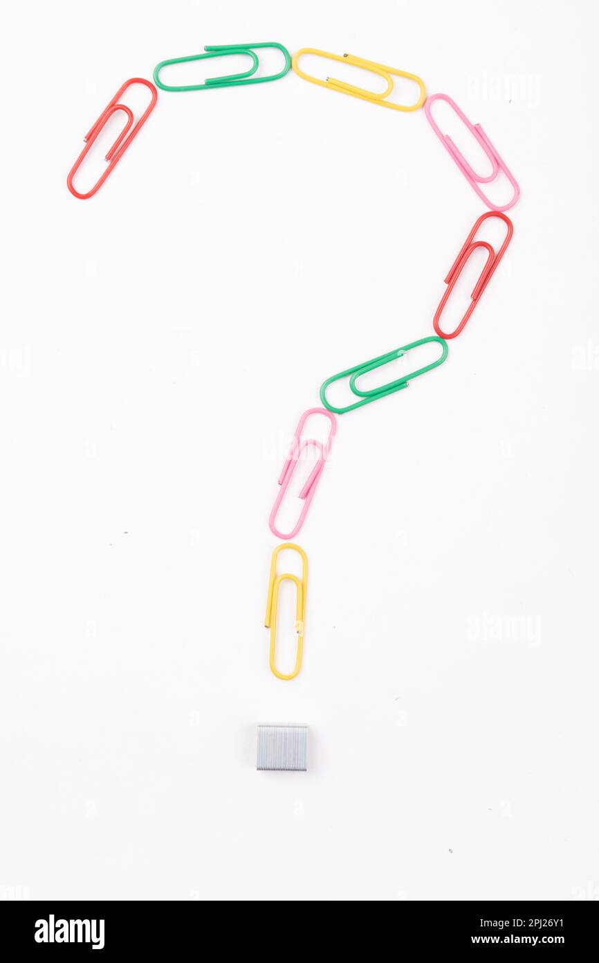 Top view of question mark created by paperclip Stock Photo Alamy