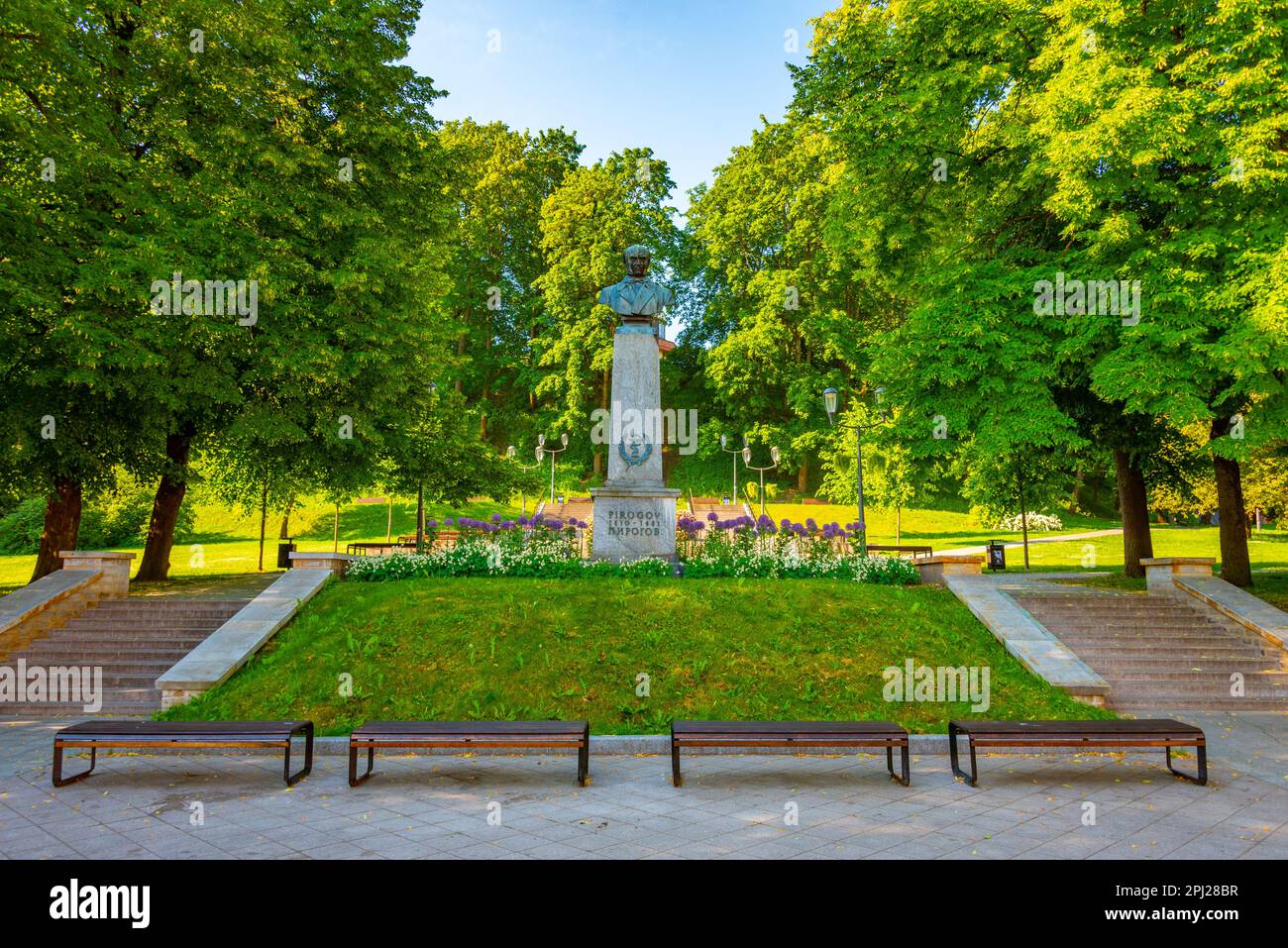 Tartu, Estonia, June 27, 2022: Pirogov sculpture in Estonian town Tartu. Stock Photo