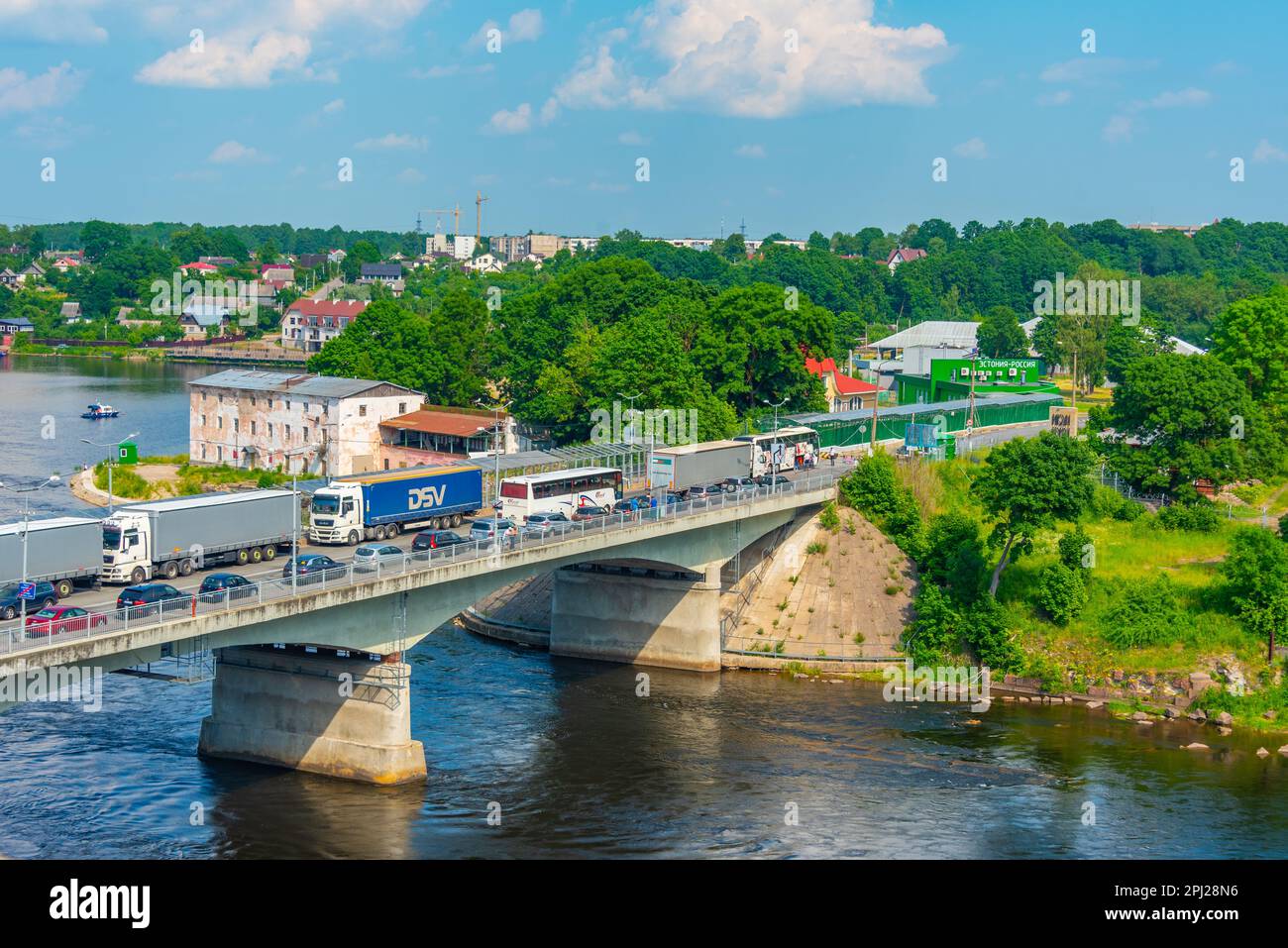 Narva, Estonia, June 28, 2022: Bridge over Narva river making a border ...