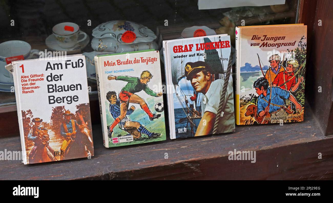 Four German language childrens books, Bacharach (Bacharach am Rhein),  Mainz-Bingen district, Germany Stock Photo