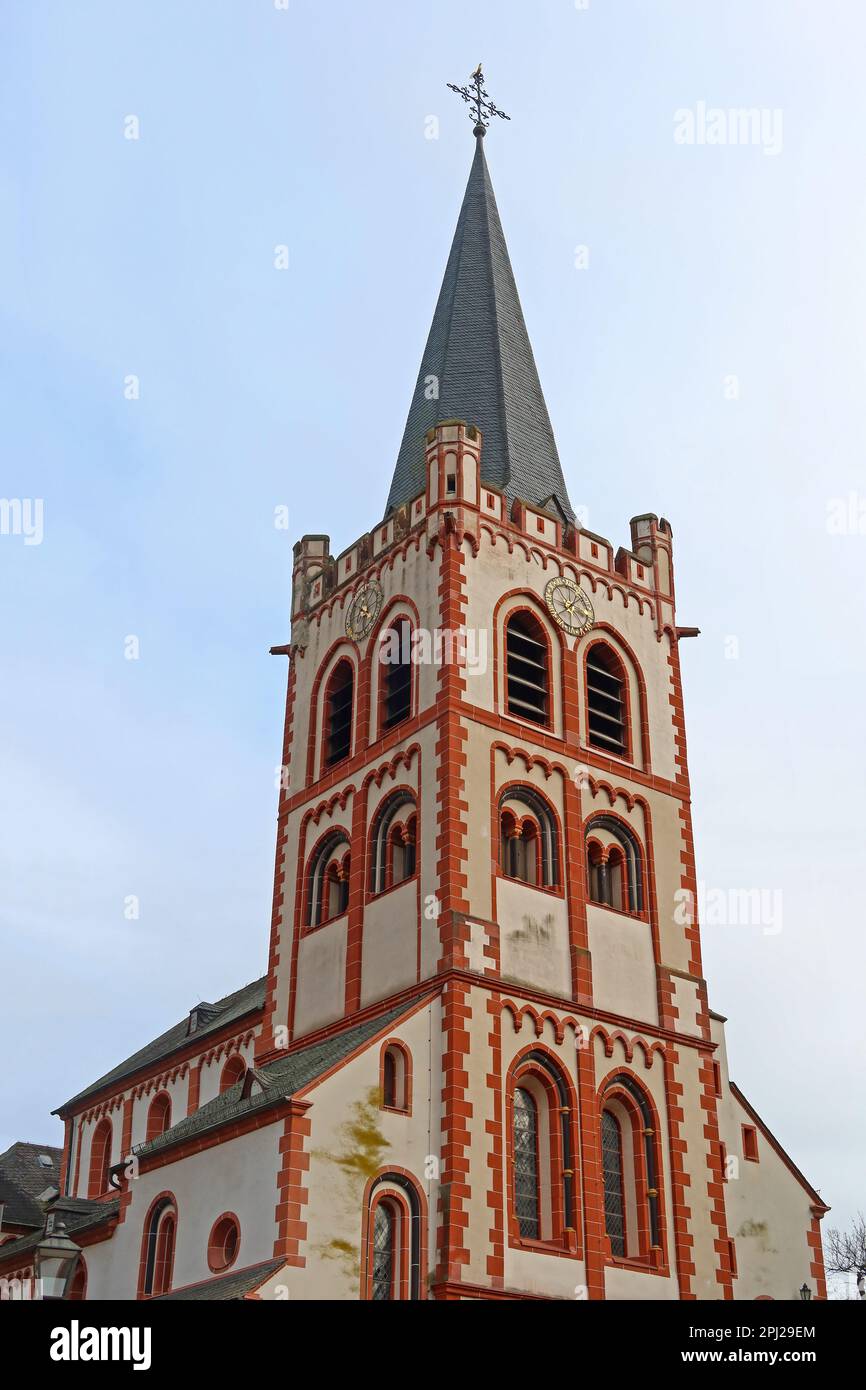 St Peters spire, Bacharach (Bacharach am Rhein),  Mainz-Bingen district, Germany Stock Photo