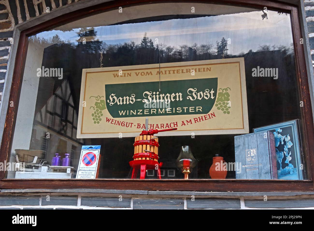 Josh winery shop window, Bacharach (Bacharach am Rhein),  Mainz-Bingen district, Germany Stock Photo