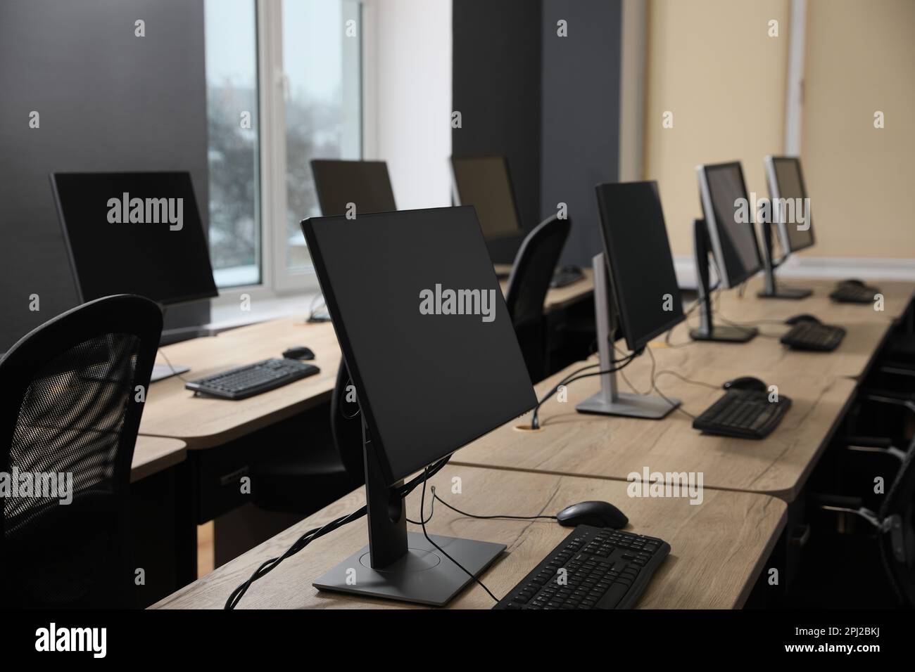 Many modern computers in open space office Stock Photo