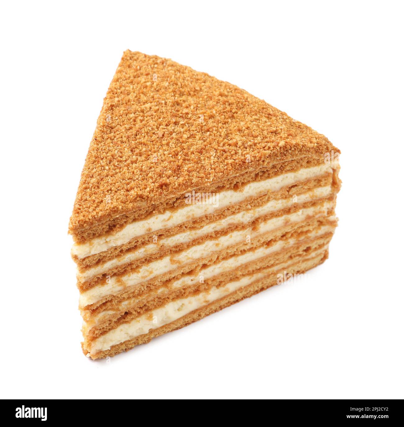 Slice of delicious layered honey cake isolated on white Stock Photo Alamy